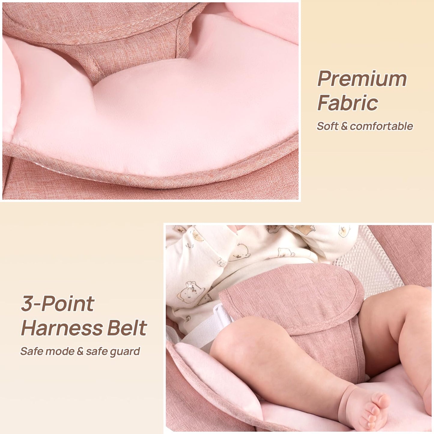 Electric Baby Swing with Remote Control - 5 Natural Motion Speeds, Detachable Seat Pad, Bluetooth Technology & Music, Portable Infant Swing for Indoor/Outdoor Use (0-12M, 20Lbs, Pink)