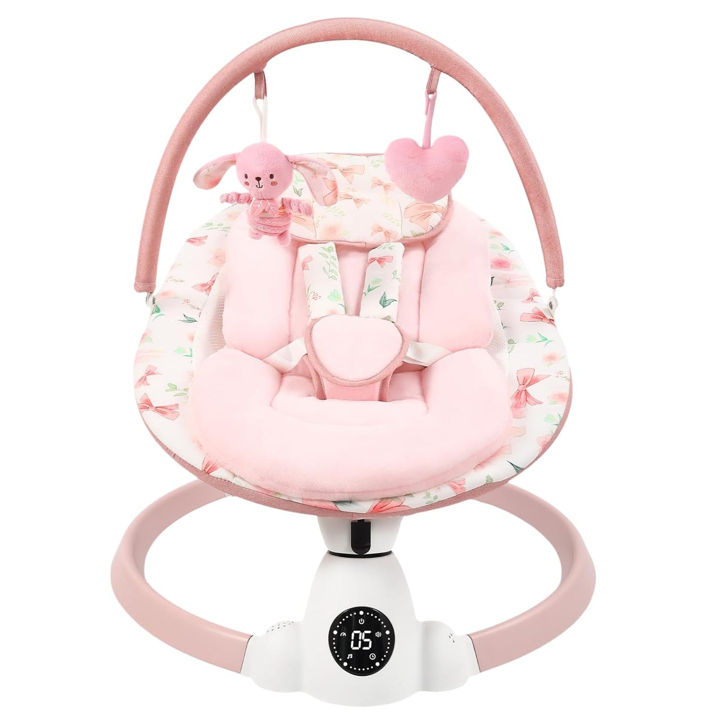 Baby Swing for Infants with 5 Swing Speeds, Portable Electric Baby Swing with Bluetooth, Touch Panel, 5-Point Harness, Indoor & Outdoor Use, Pink