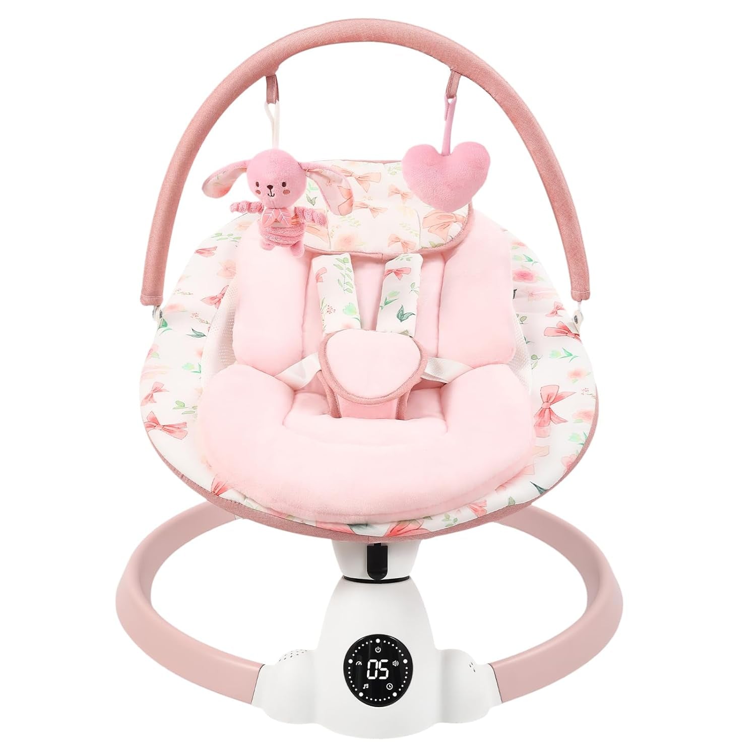 Baby Swing for Infants with 5 Swing Speeds, Portable Electric Baby Swing with Bluetooth, Touch Panel, 5-Point Harness, Indoor & Outdoor Use, Pink
