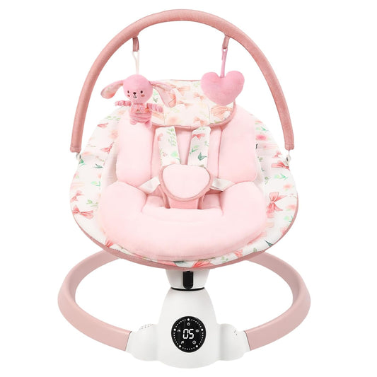 Baby Swing for Infants with 5 Swing Speeds, Portable Electric Baby Swing with Bluetooth, Touch Panel, 5-Point Harness, Indoor & Outdoor Use, Pink